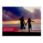 Berry red banner wedding engagement save the date postcards