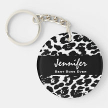 Best Boss Ever Custom Name Black White Leopard Key Chains