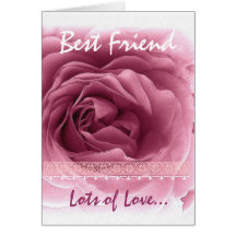 BEST FRIEND Birthday - Pink Rose and Lace Trim Greeting Cards