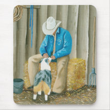 Best Friends ~ Cowboy & Australian Shepherd Mousemats