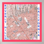 Beverly Hills California Map on Canvas Pink Poster