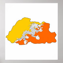 Bhutan Flag Map full size Poster