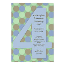 Big 4 Birthday Party Invitations, Blue and Green