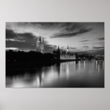 Big Ben and Westminster in black and white Poster