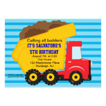 Big Dump truck Boys Birthday Invitation