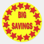 BIG SAVINGS RETAIL BADGE ROUND STICKER