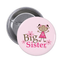 Big Sister Ethnic Stick Figure Girl Button