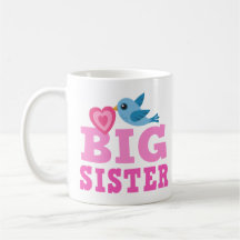 Big sister mug with cute cartoon bird and heart