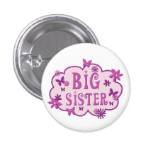 Big Sister Pink Flower Butterfly Button