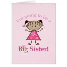 Big Sister To Be Stick Figure Girl Ethnic Greeting Cards