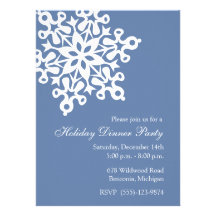 Big Snowflake Blue Holiday Party Invitations