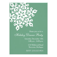 Big Snowflake Green Holiday Party Invitations