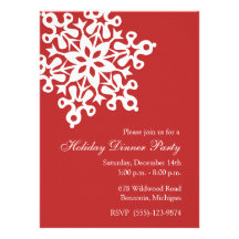 Big Snowflake Red Holiday Party Invitations