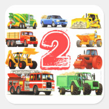 Big Trucks 2nd Birthday Square Stickers
