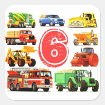 Big Trucks 6th Birthday Square Stickers