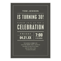 Big Type 30th Birthday Invitations