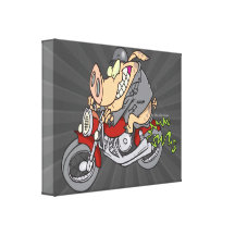 biker hog pig motorcycle bike cartoon gallery wrap canvas