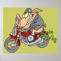 biker hog pig motorcycle bike cartoon poster