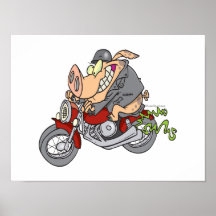 biker hog pig motorcycle bike cartoon posters