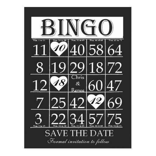 Bingo Save the Date Black & White Postcard