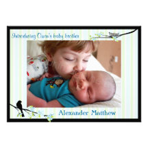Bird and Blossoms Photo Birth Announcement Blues