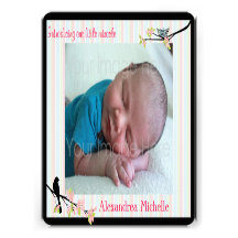 Bird and Blossoms Photo Birth Announcement Pinks