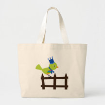 Bird Birds Green Cute Crown Fence Cartoon Animal Canvas Bags