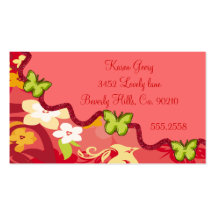 Bird & Butterfly Beauty, Coral, Red, Green, Yellow Business Card Templates