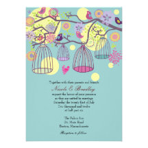 Bird Cage Love Birds Wedding Invitation