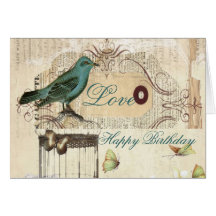 Bird cage Vintage floral  Paris fashion Cards