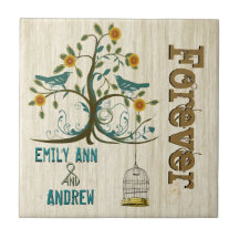 Bird Cage Wood Grain Tree Forever Anniversary Ceramic Tiles