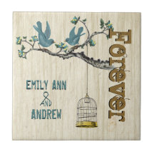 Bird Cage Wood Grain Tree Forever Anniversary Ceramic Tile