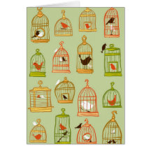 Bird Cages on Green Greeting Cards