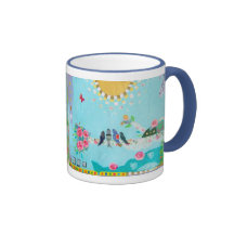 Bird Family Art Collage Coffee Mugs