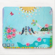 Bird Family Art Collage Mouse Pad