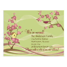 Bird House Moving Announcement Postcard Green