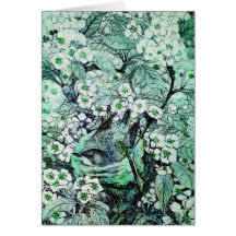 BIRD NEST ,white green Greeting Cards