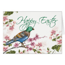 Bird on Spring Branches Happy Easter Greeting Card