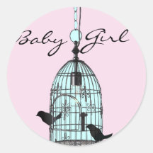 Birdcage and two little birds round sticker