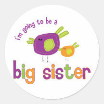birdie big sister to be round sticker