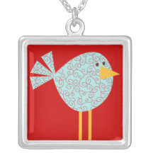 Birdie With Swirls Square Necklace