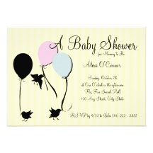 Birds Balloons and Baby Personalised Invite