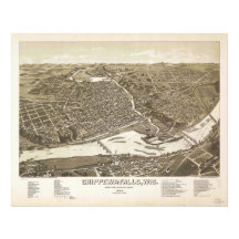 Bird's Eye View Map of Chippewa Falls Wisconsin Photograph