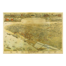 Bird's Eye View Map of Galveston Texas in 1885 Photograph