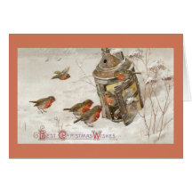 Birds Find Shelter in Lantern Vintage Christmas Cards