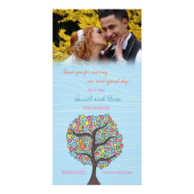 Birds in Tree Blue Thank You Wedding Photo Card