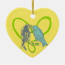 Birds Kissing Heart Swirl Vine Heart Ornament