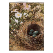 Birds Nest and Dogroses by Hill,Victorian Fine Art Greeting Card