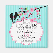 Birds on a Cherry Blossom Branch Save The Date Fridge Magnets