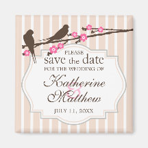 Birds on a Flowering Sakura Save The Date Magnet